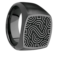 Large Cushion signet ring (18x18mm) in Zirconium, with a Wide style band and an Abstract 1 engraving.
