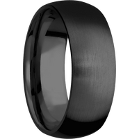 8mm wide Domed Black Zirconium Ring with Satin Finish