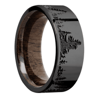 8mm wide Flat Black Titanium Ring with Polish Finish / Trees Design / Walnut Sleeve