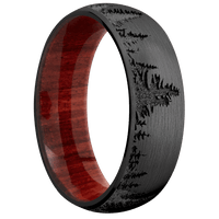 7mm wide Domed Black Zirconium Ring with Satin Finish / Trees Design / Red Heart Sleeve