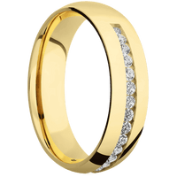 6mm wide Domed 10k Yellow Gold Ring with Polish Finish / Half Eternity Round .03 carat Standard Lab Grown Diamond Channel-Set Gemstones