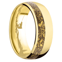 8mm wide Domed 14k Yellow Gold Ring with Polish Finish / One 3mm Off Center 24k Raw Gold Nugget Inlay / Fly Fishing Interior Pattern