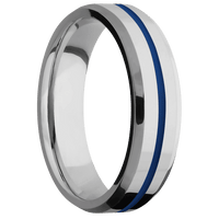 6mm wide Beveled Titanium Ring with Polish Finish / One 1mm Centered Royal Blue Cerakote Inlay