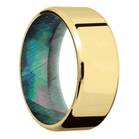 9mm wide Beveled 10k Yellow Gold Ring with Polish Finish / Black Mother of Pearl Sleeve
