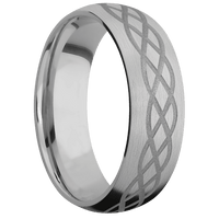 7mm wide Domed Titanium Ring with Satin Finish / Celtic 6 Design and Crushed Silver Cerakote Accents