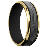 7mm wide Beveled 18k Yellow Gold Ring with Polish Finish / One 4mm Centered Forged Carbon Fiber Inlay and Black Cerakote Accents / Black Cerakote Sleeve