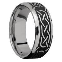 8mm wide Beveled Titanium Ring with Satin Finish / Celtic 5 Design and Black Cerakote Accents