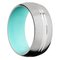 9mm wide Domed Center Round Palladium Silver Ring with Angle Stone Finish / Robins Egg Blue Cerakote Sleeve