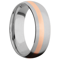 7mm wide Domed Titanium Ring with Bead Blast Finish / One 2mm Off Center 14k Rose Gold Inlay with Bead Blast Finish