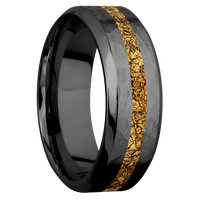 8mm wide High Bevel Black Titanium Ring with Hammer Finish / One 2mm Centered 24k Raw Gold Nugget Inlay