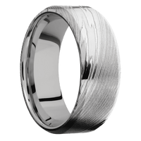 8mm wide Beveled Damascus Steel Ring with Polish Damascus Finish / Platinum Sleeve