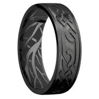 7mm wide Flat Black Zirconium Ring with Satin Finish / Celtic Loop U Design / Branches Interior Pattern