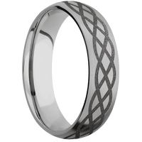 6mm wide Domed Titanium Ring with Satin Finish / Celtic 6 Design and Gun Metal Grey Cerakote Accents / None Interior Pattern