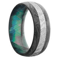 8mm wide Domed Forged Carbon Fiber Ring / One 3mm Centered Meteorite Inlay and Highland Green Cerakote Accents / Black Mother of Pearl Sleeve