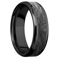 7mm wide Beveled Black Titanium Ring with Polish Finish / One 4mm Centered Forged Carbon Fiber Inlay