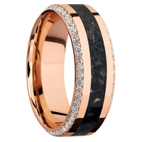 8mm wide High Bevel 14k Rose Gold Ring with Polish Finish / Bevel Eternity Round .01 carat Standard Lab Grown Diamond Bead-Set Gemstones / One 3mm Centered Black Onyx Inlay