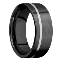 8mm wide Flat Black Titanium Ring with Satin Finish / One 1mm Off Center Palladium Silver Inlay with Satin Finish