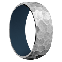 8mm wide Domed Titanium Ring with Rock Finish / Navy Blue Cerakote Sleeve