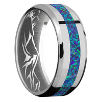 8mm wide Beveled Titanium Ring with Polish Finish / One 3mm Centered Pacific Sapphire Opal Inlay / None Interior Pattern