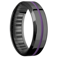 7mm wide High Bevel Black Titanium Ring with Polish Finish / One 1mm Centered Wild Purple Cerakote Inlay / None Interior Pattern