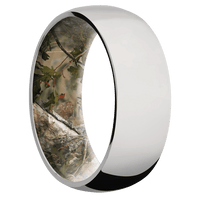 8mm wide Domed Titanium Ring with Polish Finish / Kings Mountain Camo Sleeve