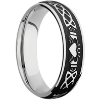 6mm wide Domed Inconel Ring with Polish Finish / Claddagh Celtic Design and Black Cerakote Accents