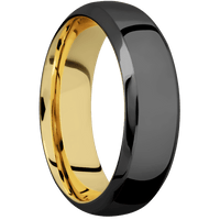 7mm wide Domed Bevel Black Titanium Ring with Polish Finish / 10k Yellow Gold Sleeve