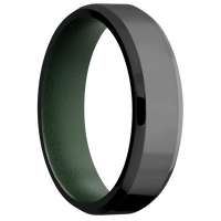 6mm wide Beveled Black Titanium Ring with Polish Finish / Highland Green Cerakote Sleeve