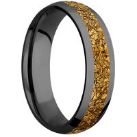 6mm wide Domed Black Zirconium Ring with Polish Finish / One 3mm Centered 24k Raw Gold Nugget Inlay