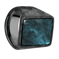 Rectangle Black Titanium Signet Ring / Rock Ring Finish and Rock Signet Finish / Washington Blue Jade Inlay with Semi-Precious Polish Finish / Size 9