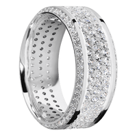 9mm wide High Bevel 14k White Gold Ring with Polish Finish / Bevel Eternity Round .01 carat Lab Grown Diamond Bead-Set Gemstones / 3 Row Eternity Round .015 carat Lab Grown Diamond Bead Channel-Set Gemstones