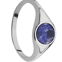 Circle Titanium Signet Ring / Polish Ring Finish and Polish Signet Finish / Sodalite Inlay with Semi-Precious Polish Finish / Size 8.25