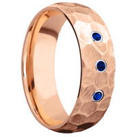 7mm wide Domed 14k Rose Gold Ring with Rock Finish / 3 Round .03 carat Sapphire Bezel-Set Gemstones