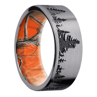 8mm wide Flat Tantalum Ring with Satin Finish / Trees Design / RealTree APC Orange Camo Sleeve