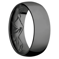 8mm wide Domed Black Titanium Ring with Polish Finish / None Interior Pattern