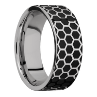 8mm wide Flat Titanium Ring with Polish Finish / Honeycomb Design and Black Cerakote Accents