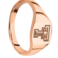 Cushion 18k Rose Gold Signet Ring / Polish Ring Finish and Polish Signet Finish / Texas Tech Double T Design / Size 5.75