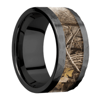 10mm wide Flat Black Titanium Ring with Hammer Finish / One 6mm Centered Kings Woodland Camo Inlay