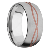 9mm wide Domed Titanium Ring with Satin Finish / Infinity Design and Rose Gold Cerakote Accents