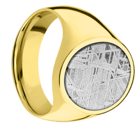 Oval 18k Yellow Gold Signet Ring / Polish Ring Finish and Polish Signet Finish / Meteorite Inlay / Size 7.25