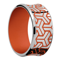 10mm wide Concave Bevel Titanium Ring with Polish Finish / Geoweave Large Design and Hunter Orange Cerakote Accents / Hunter Orange Cerakote Sleeve