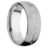 8mm wide Domed Titanium Ring with Satin Finish / Barb Wire Design