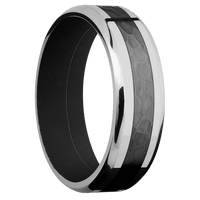 7mm wide Beveled 10k White Gold Ring with Polish Finish / One 3mm Centered Black Titanium Inlay with Hammer Finish / Black Cerakote Sleeve