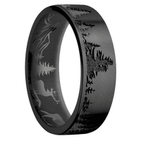 7mm wide Flat Black Titanium Ring with Angle Satin Finish / Trees Design / None Interior Pattern