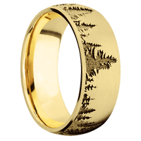 8mm wide Domed 10k Yellow Gold Ring with Satin Finish / Trees Design