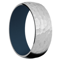 8mm wide Domed Titanium Ring with Hammer Finish / Navy Blue Cerakote Sleeve