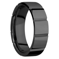 7mm wide Flat Black Titanium Ring with Polish Finish / Segmented Design