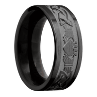 8mm wide Flat Black Titanium Ring with Satin Finish / Claddagh Celtic Design / Ebony Sleeve