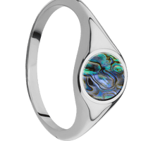 Circle Titanium Signet Ring / Polish Ring Finish and Polish Signet Finish / Abalone Inlay / Size 8.5