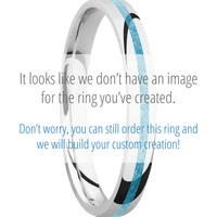 3mm wide Domed 10k White Gold Ring with Polish Finish / One 1mm Centered Turquoise Inlay / Bear Moose Deer Mountain Interior Pattern